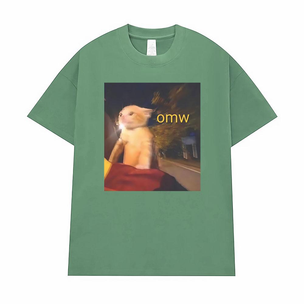 Omw! Cat Funny Meme Graphic T-shirts Men Women Clothes Fashion Vintage T Shirts Oversized High Quality T Shirt Cotton Streetwear