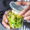Japanische gestreifte Glas-Salat- und Pudding-Schalen mit Deckeln (2er Set)