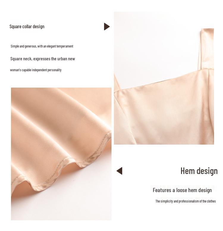 Women's 2023 Slim-Fit Satin Dress: Square Neck, Patchwork, Age-Reducing Summer Fashion