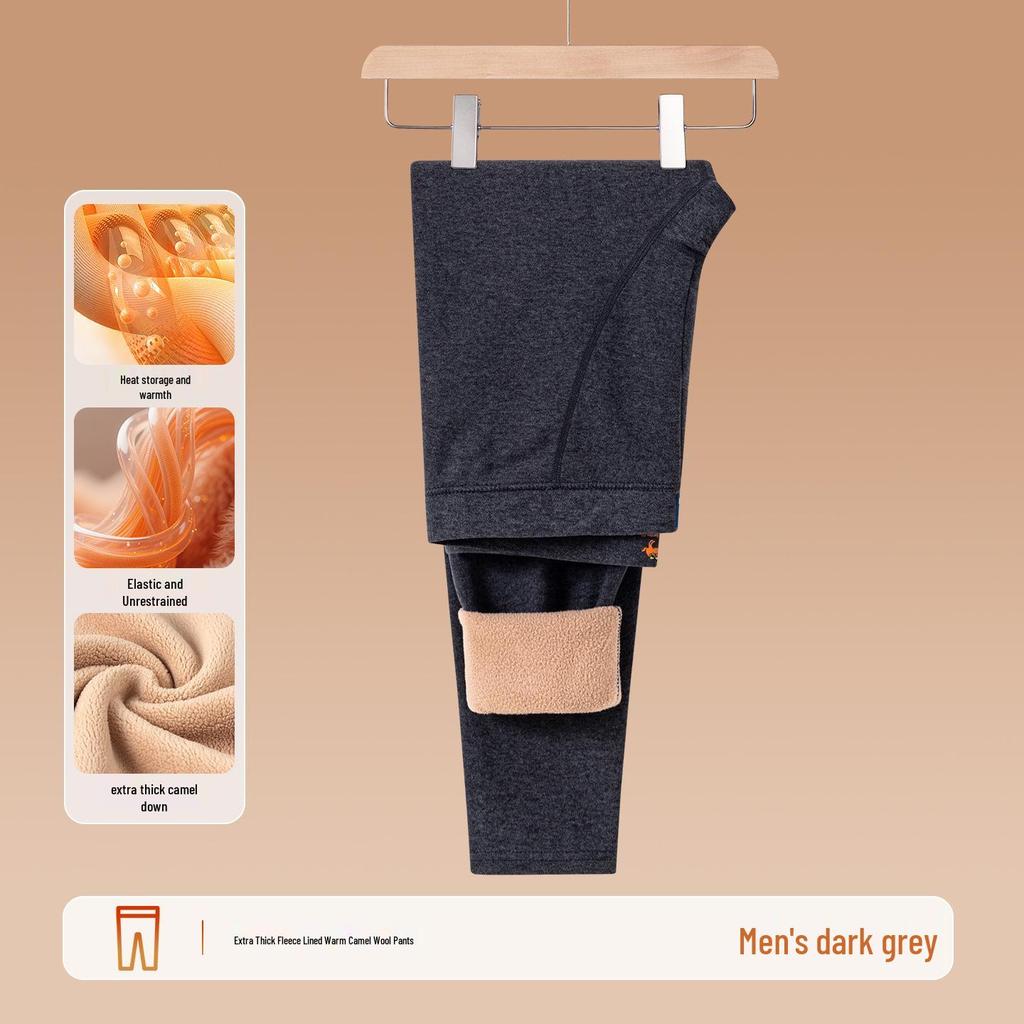 Herren Fleecegefütterte Warme Wollhose - Camel, Lammwolle, Kälteabweisende Winter-Basisschicht
