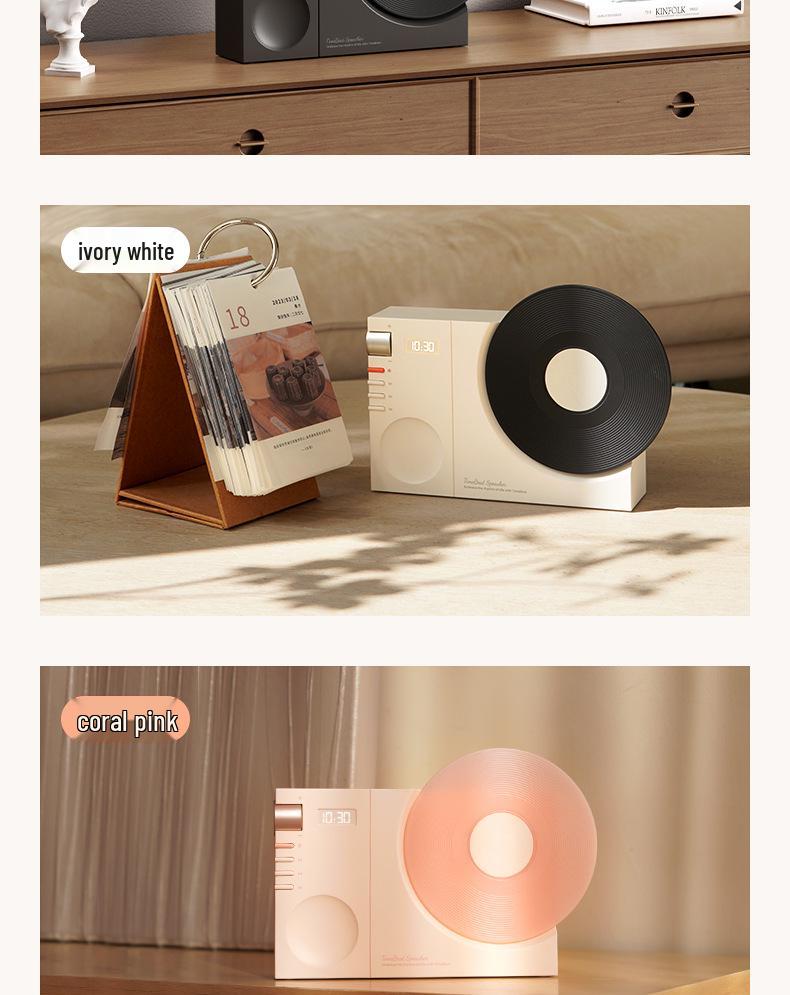 Portable Retro Vinyl Bluetooth Speaker with USB Charging, TF Card Support & Clock