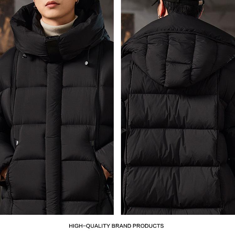 Men's Trendy Winter Hooded Down Jacket: Warm, Thickened, Mid-Length Coat with Stand Collar.