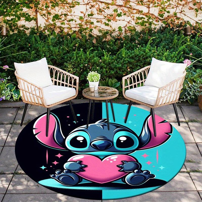 1pc Cute Stitch Round Area Rug,Non Slip,Machine Washable Polyester Carpet for Living Room,Bedroom Decor