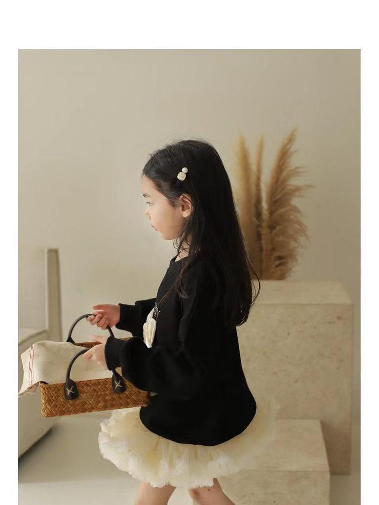 Girls' Bow Long Sleeve Round Neck Sweatshirt - Sweet Autumn/Winter Casual Top