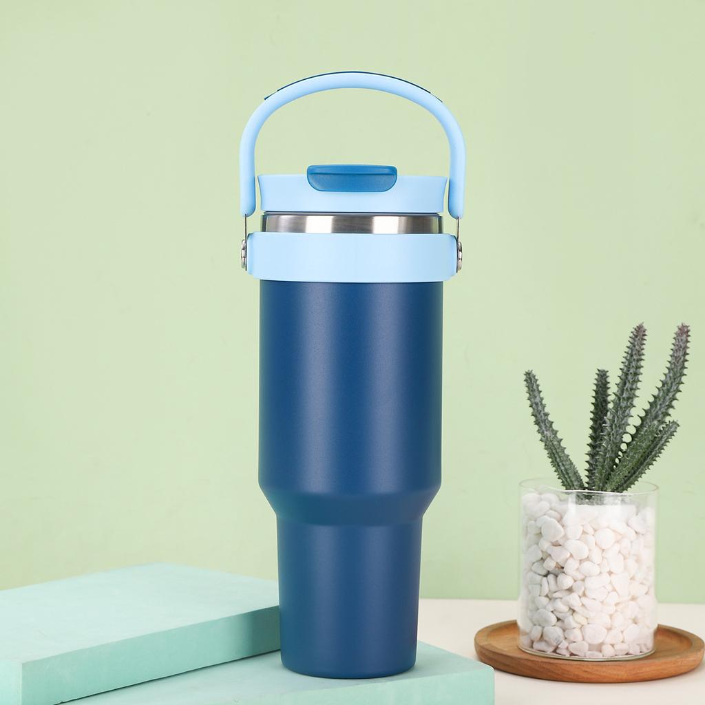 Simple Portable Stainless Steel Thermos Cup Large Capacity Double Vacuum Ice Bullock Cup with Straw Double Drinking Cup