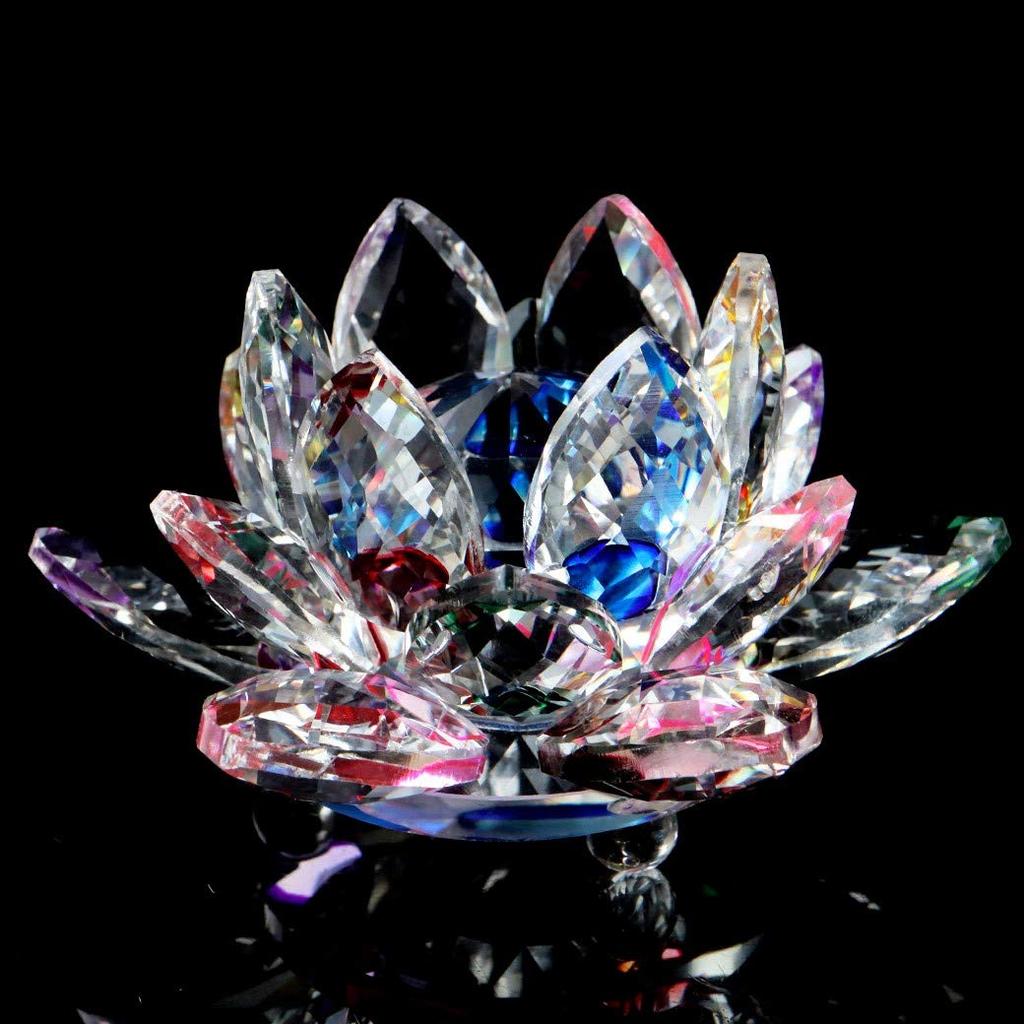 [GOLD STONE] Lotus Flower Ornament, Rainbow Colored Crystal Glass Suncatcher, Good Luck, Itenrya, Feng Shui Item, Purification