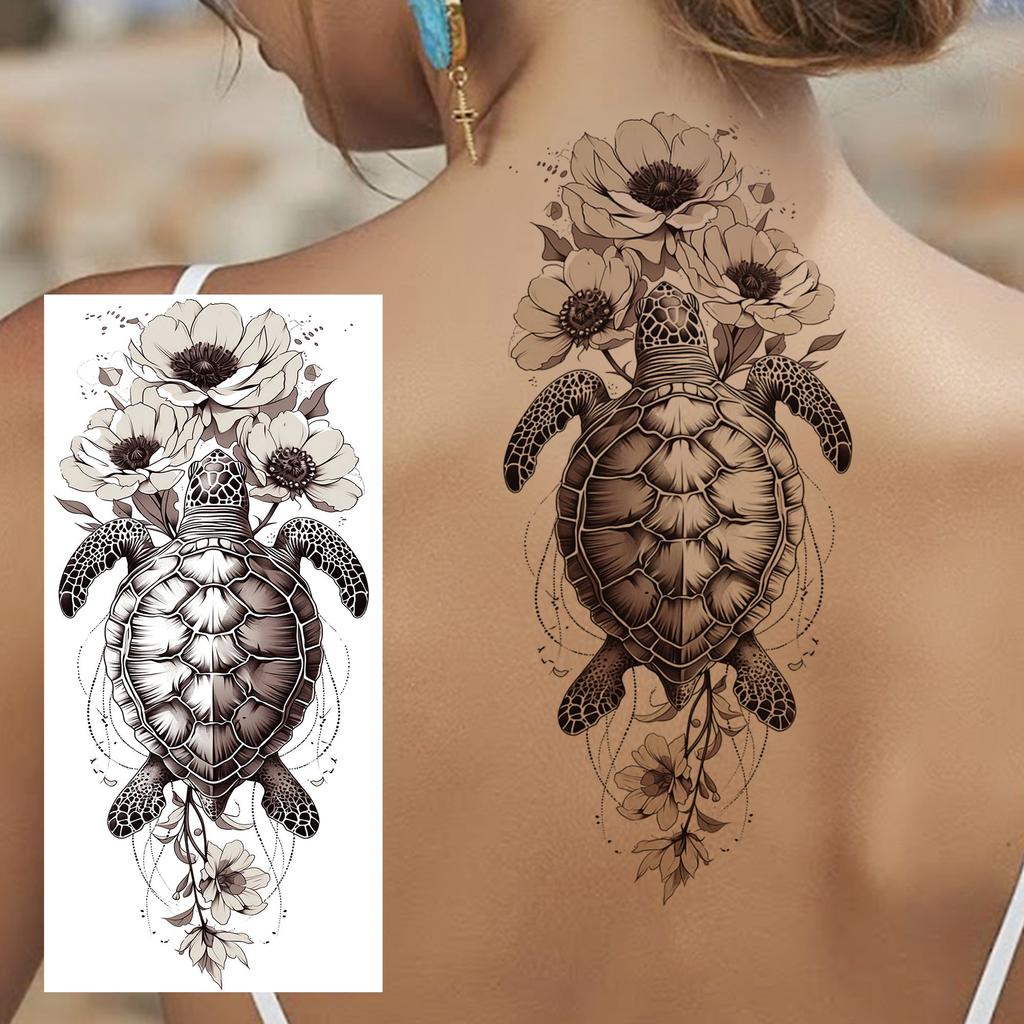 1 Sheet Sketch Flower Animals Temporary Tattoos For Women Long Lasting Waterproof Elephant Turtle Fake Tattoo Body Art Stickers