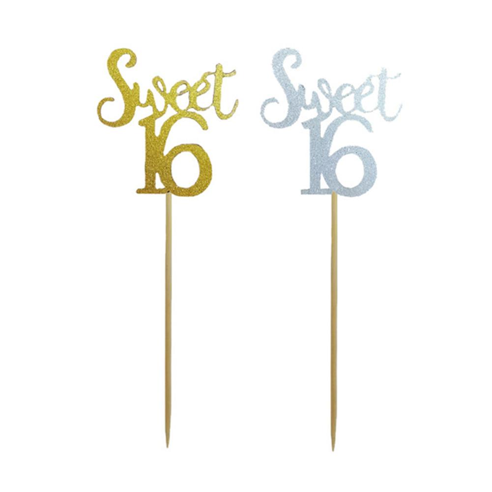 10pcs 16th Birthday Cake Topper Card Placard Photo Props Cake Decorating Supplies For Birthday Party