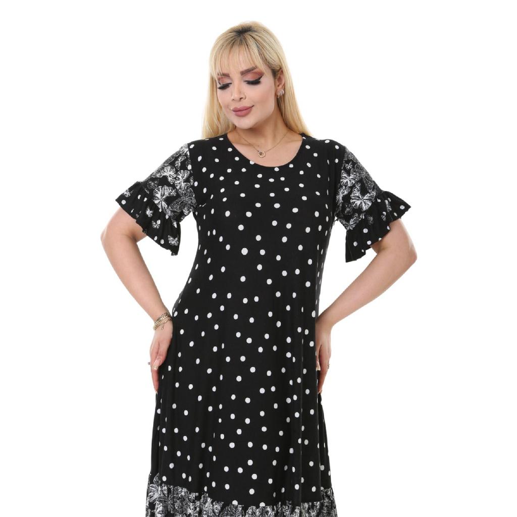 Women's Plus Size White Butterfly Polka Dot Pocket Dress With Ruffle Skirt