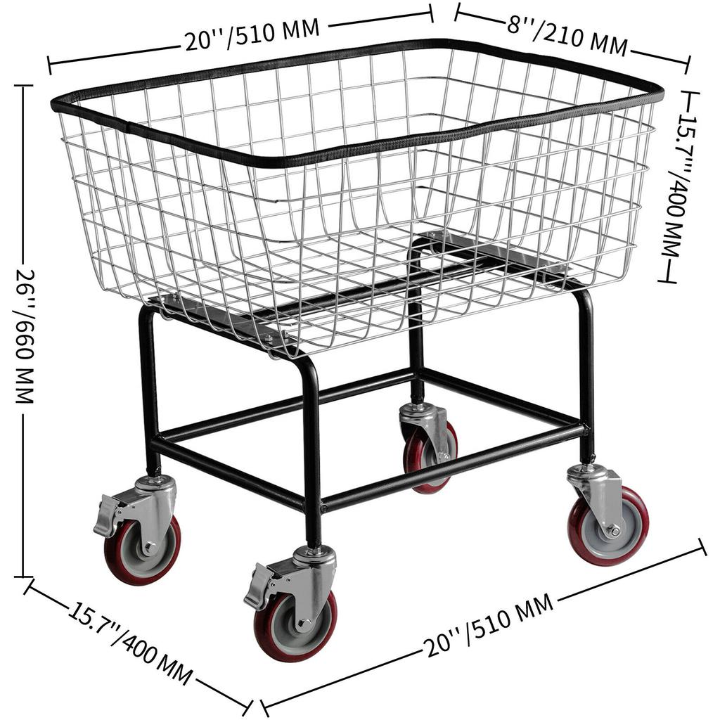 SucceBuy Commercial Wire Laundry Cart Laundry Basket 2.5/4.5 Bushel Heavy Duty with 4Inch Wheels for Home Bathroom Laundry Rooms