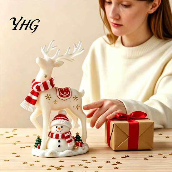 Holiday Atmosphere Table Accessory Christmas Reindeer Snowman Resin Figurine, White Deer Statue with Red Scarf, Charming Winter Decor Tabletop