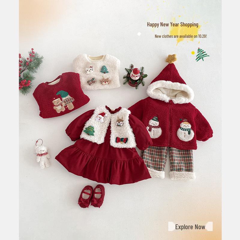 Children's Winter Deer Hooded Romper: 2025 Korean-Style Fleece-Lined Pants for Girls - Super Cute!