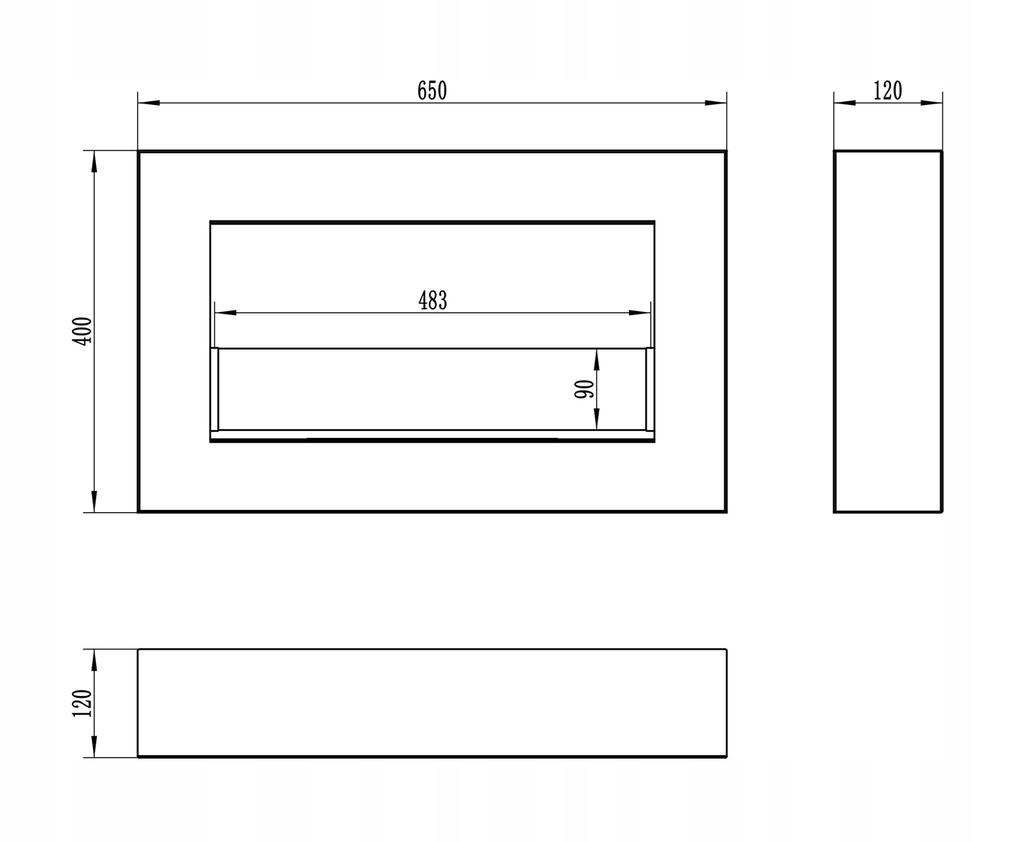 Hanging Bioethanol Fireplace With Glass 65X40X12 Cm Box Flame Regulation Matte Black