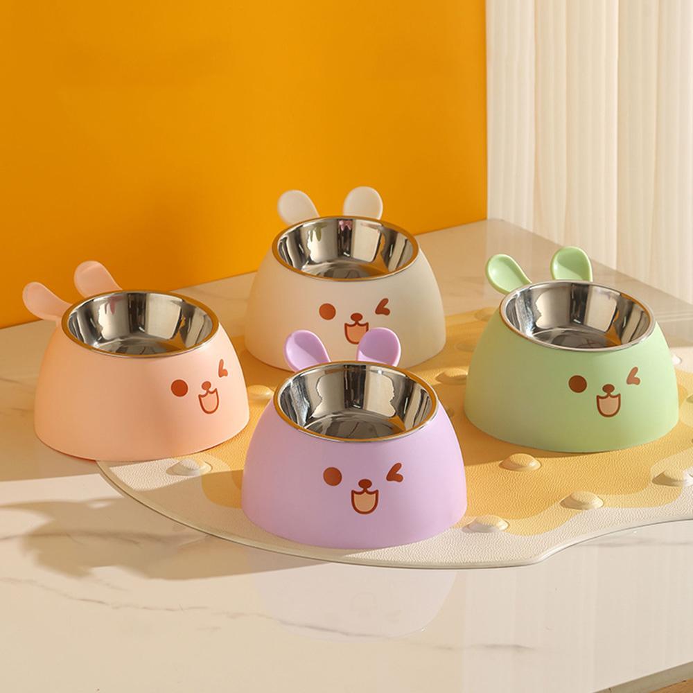 Cute Rabbit Ear Elevated Cat Bowl - Stainless Steel Dog & Cat Food/Water Bowl, Anti-Slip Pet Feeding Dish,