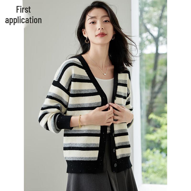 Women's Sequin Color Block Thick Knit Cardigan