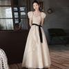 White Satin Evening Dress Dress 1011 New Autumn and Summer Style French Feeling On the Run Princess Dress