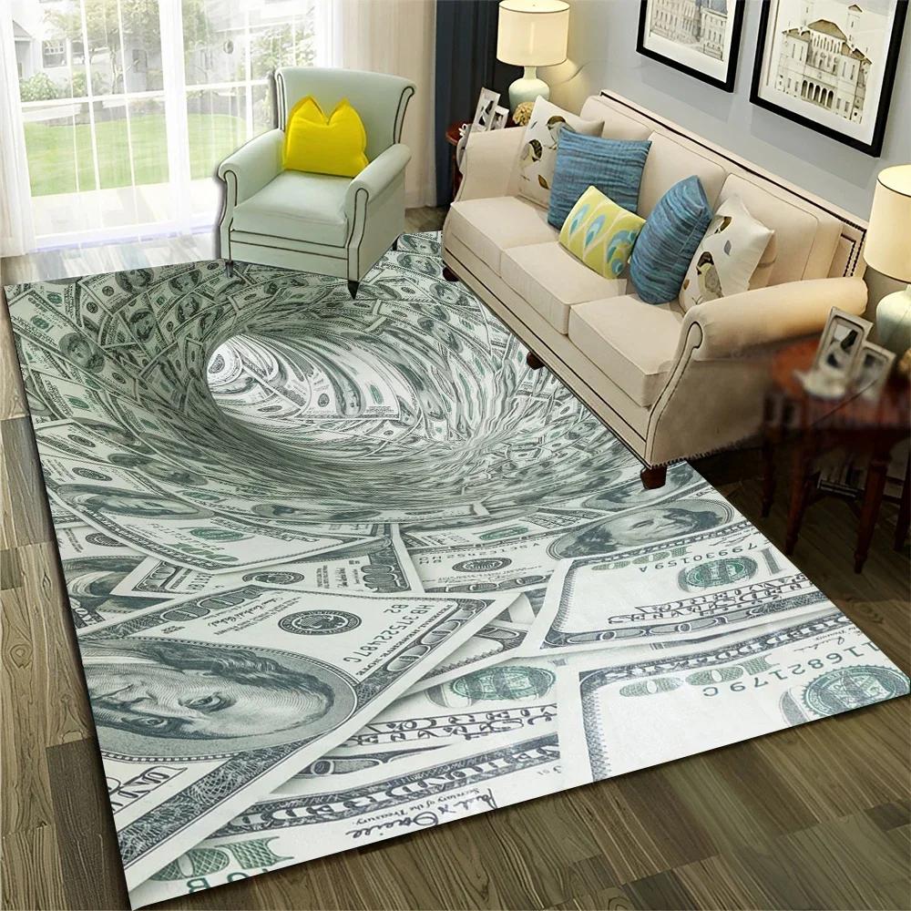 3D Dollar Euro Money Rich Pattern Carpet Rug for Home Living Room Bedroom Sofa Doormat Decor,Child Area Rug Non-slip Floor Mat