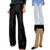 Women Pants Mid-rise Solid Color Sparkling Sequins Casual Trousers Wide Leg Stage Dance Pants