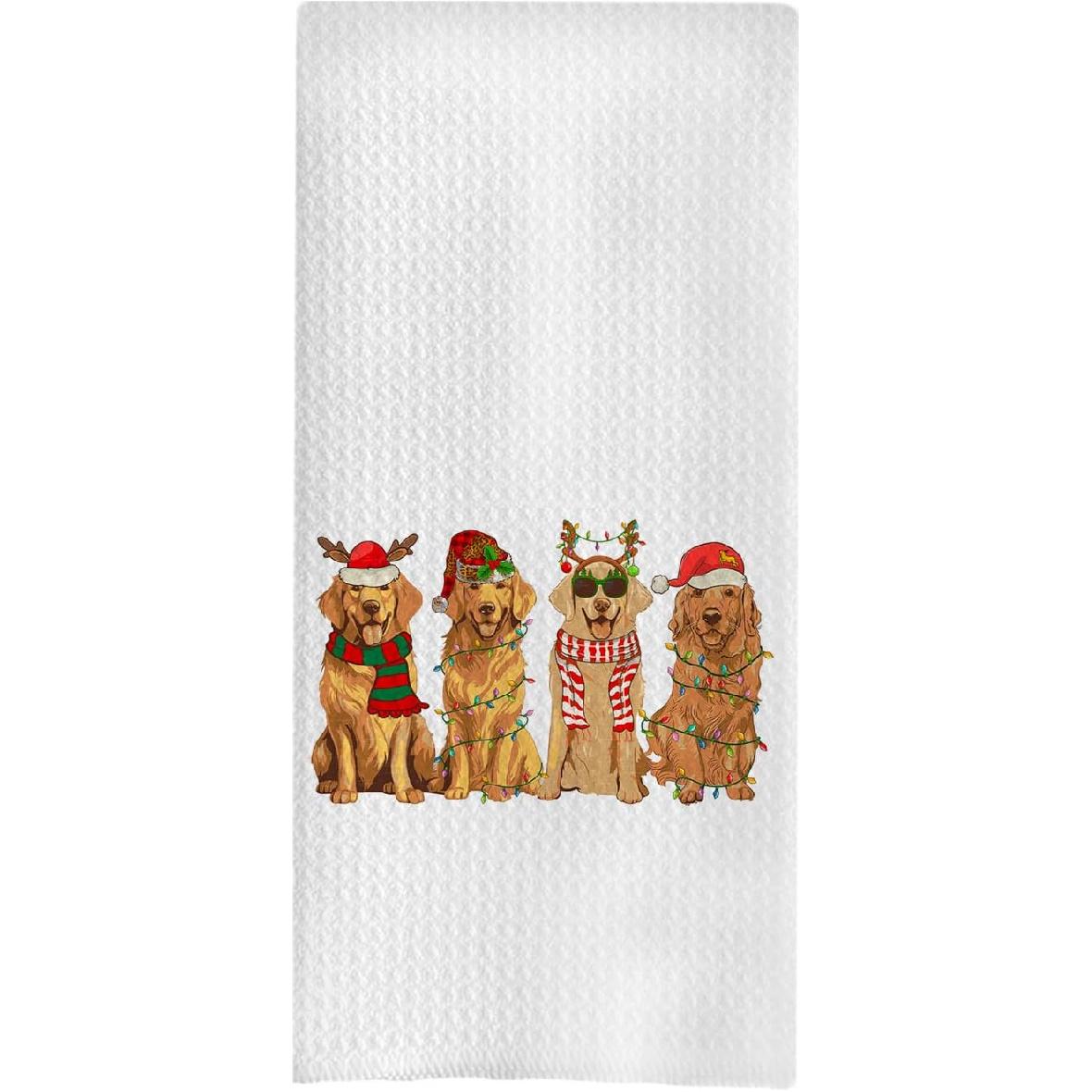 Декоративные кухонные полотенца с вафельной текстурой и изображением Золотистого ретривера - Подарки для любителей Золотистых ретриверов, Ручные чайные полотенца, Женские подарки, 16x24 дюйма
