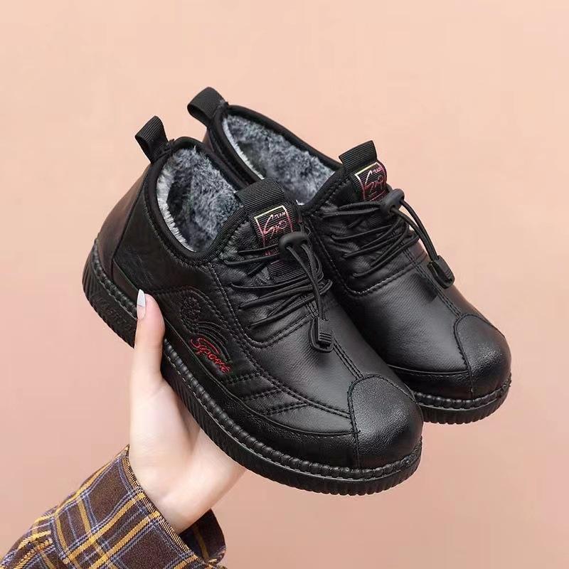 Winter new women's cotton shoes piled thickened boots middle-aged and elderly leather waterproof snow boots mother shoes warm cotton shoes