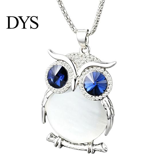Langlebige glänzende Legierungskette mit Faux-Kristall-Eulenanhänger Halskette für Damen, Lange blaue Pullover-Kette mit Strassstein-Accessoire, Modeschmuck für den täglichen Gebrauch
