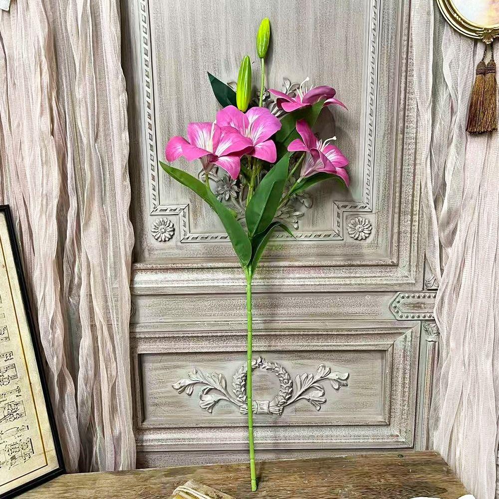 65cm Artificial Lily Flower 3D Printing Wedding Bridal Bouquet Fake Lily Bouquet  Living Room Decor