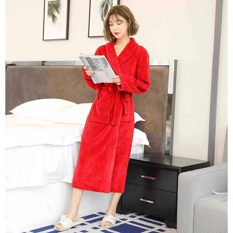 Donna Autunno Inverno Flanella Camicia da notte Veste Spessa Lunga Corallo Pile Accappatoio Allentato Pigiama Abito Caldo Maniche Lunghe Indumenti da Notte Lace Up