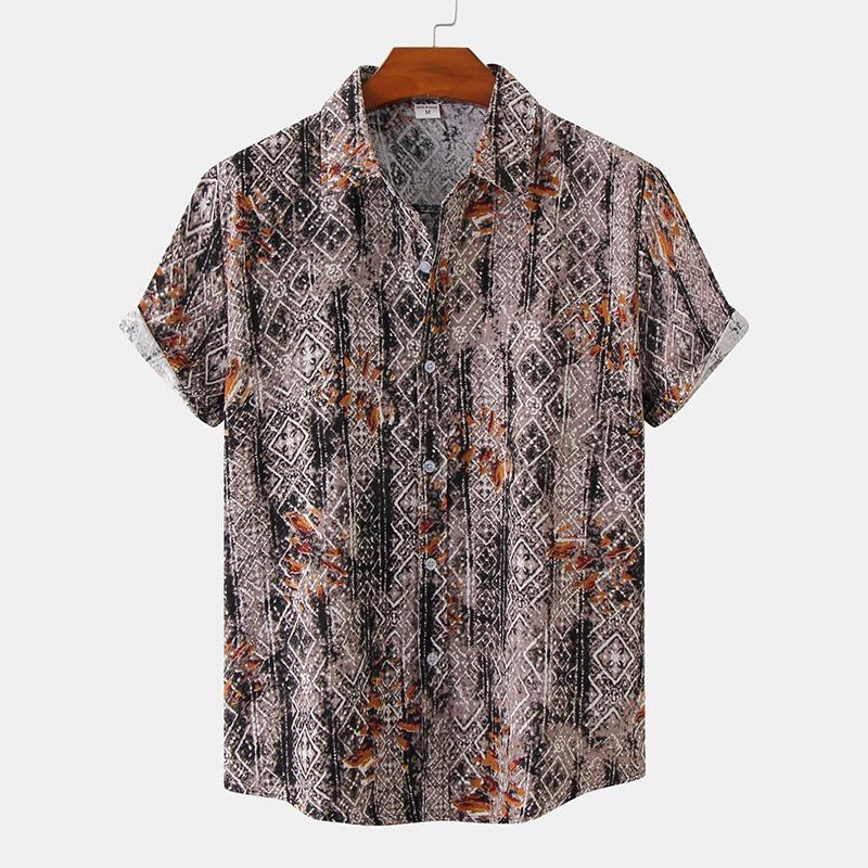 Men's Summer Hawaiian Casual Fashion Social Beach Style Short Sleeve Oversized Flower Print Loose Vintage Resort Shirt Chinese