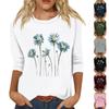 Moda Donna Ampio Casual Manica Sette 3/4 Stampato Girocollo Maglia Pullover