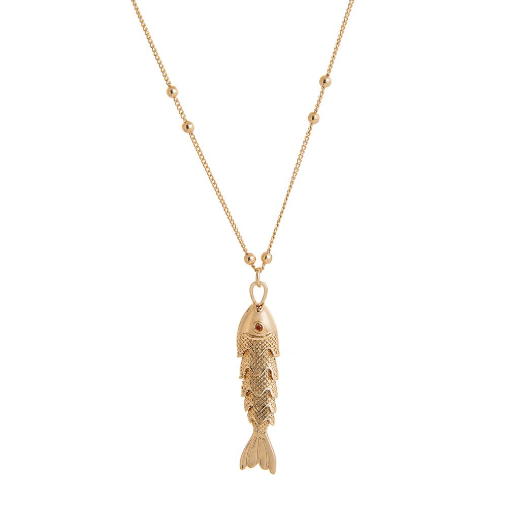 Wind Green Rope Small Fish Necklace Copper Electroplated 14K Gold Delicate Texture Ocean Wind Jewelry Neck Chain