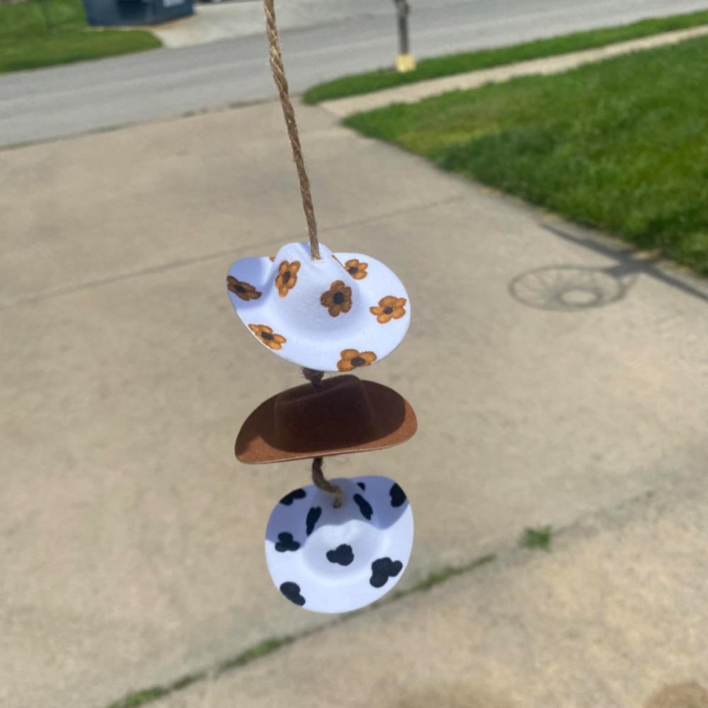Mini cap Car Pendant Cow pattern Cowboy Hat Car Decoration Rearview Mirror Pendant  Auto Interior