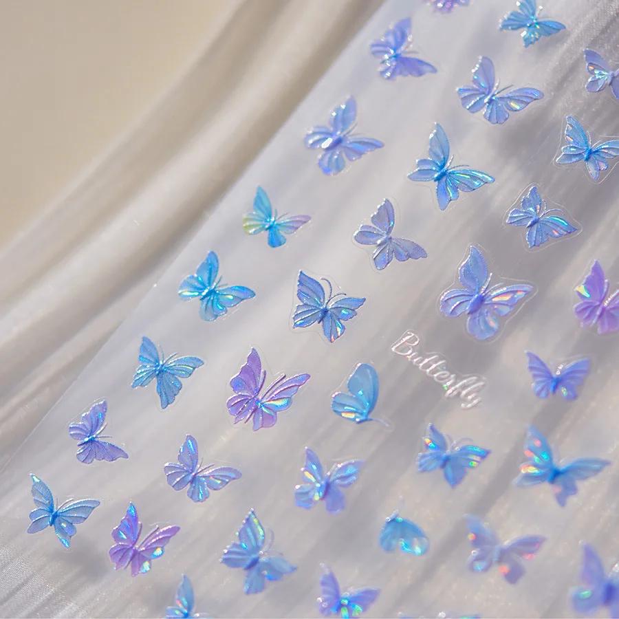 Enchanting Purple Butterfly 5D Nail Art Sticker Shiny Flower Petals Bowknot Animals Insects Adhesive Decoration Manicure Decal