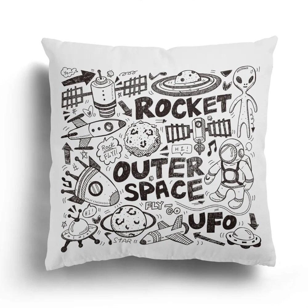 Fashion Black and White Star Astronaut Pillowcase Home Sofa Cushion Cover Cartoon Pattern