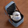 Hand-held Pot Twisted Lotus Portable Blue and White Travel Tea Set Kuaike Ru Kiln One Pot Three Cups Kuaike Cup Outdoor Gift