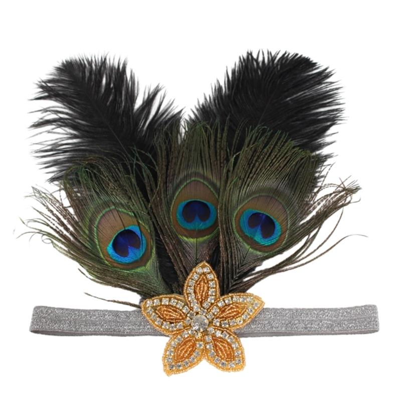 Ethnic Style Headband with Rhinestone&Feather Decors Unique Hair Hoop Women Bride Wedding Party Taking Photo Headband