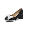 Fashion Sweet Bow-tied Women's Heels Shoes Large Size Leisure Elegant Blue Red Block Medium Heel Pumps Office Party Wedding Shoes
