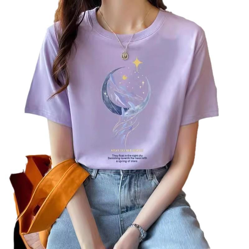 Women's 2025 Summer Unisex Round Neck Printed Short-Sleeve Loose Cotton T-Shirt
