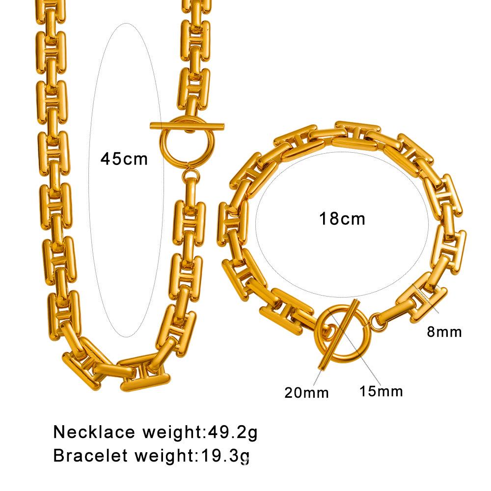 Meishi Duo Cross-border Fashion Exquisite Stainless Steel Japanese Character Buckle Necklace & Bracelet Chain Set