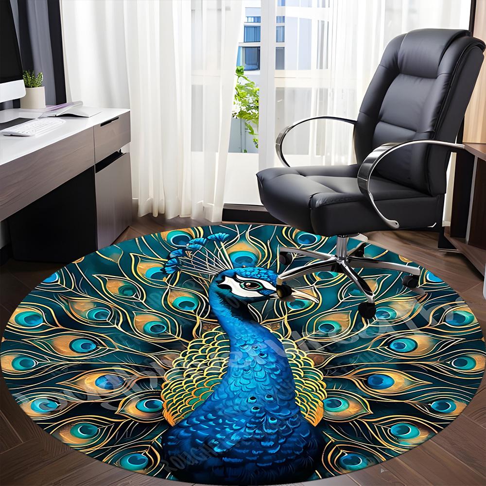 1pc Peacock Feather Office Round Area Rug, Under Office Chairs Bedroom Living Room Home Decor, Room Deco