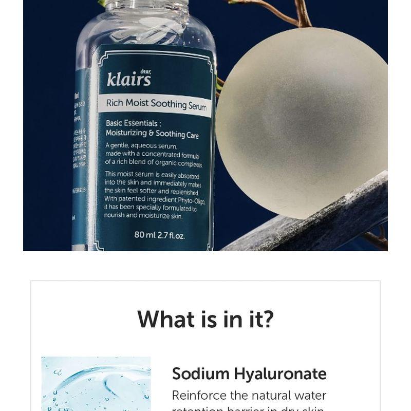 dear, klairs Rich Moist Soothing Serum (Unscented)