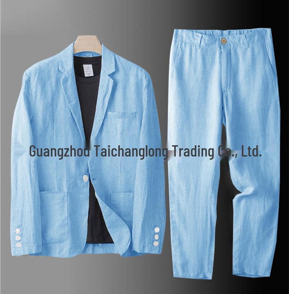Herren Slim Fit Koreanischer Stil Leinen Sommer Anzug - Lässiges Zweiteiliges Set mit Lockerer Jacke und Sonnenschutz