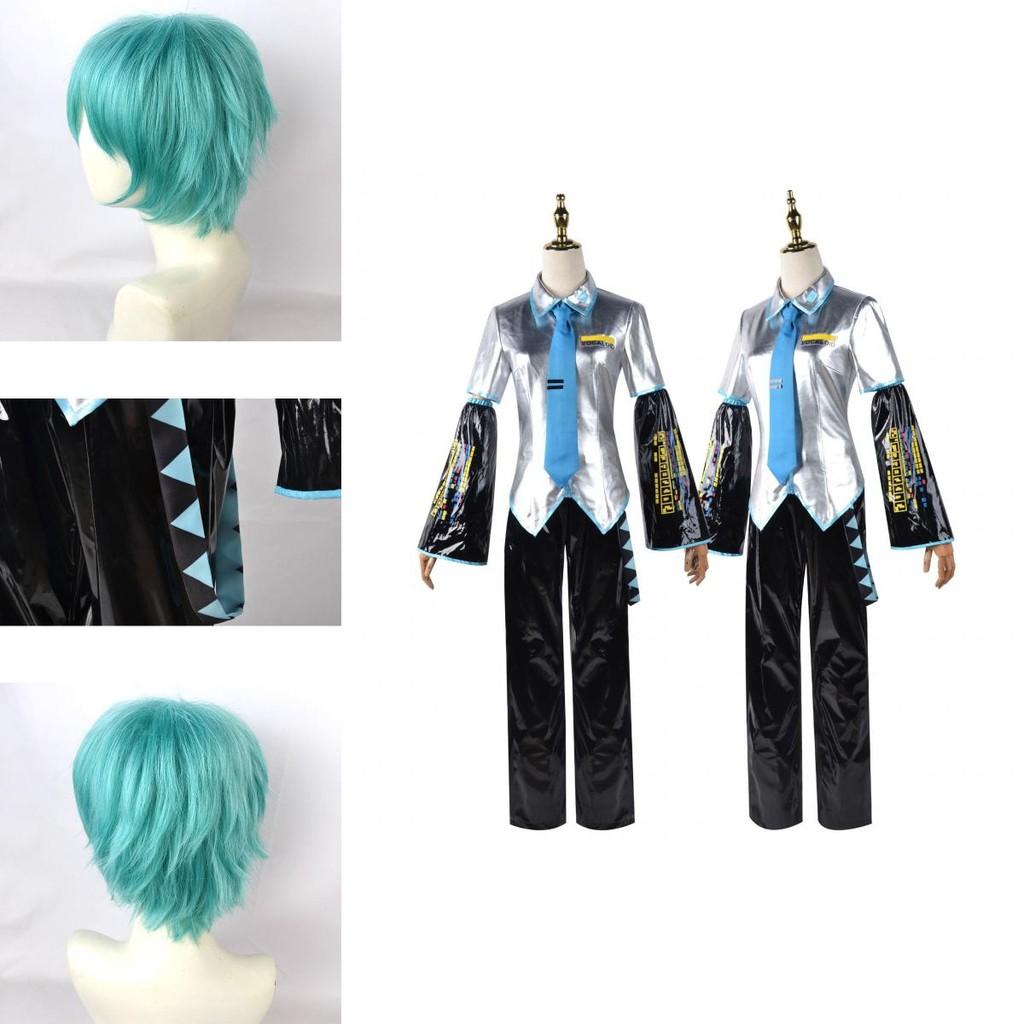 Hatsune Miku Vocaloid Classic Pu Cosplay Heren Shirt Stropdas Broek Pruik Set Voor Feesten Kerst