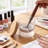 Transparent Glass Nail Brush Cleaner Cup Round with Wood Lid Nail Wash Pen Cup Stainless Steel Mesh Brush Soak Box
