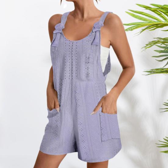 

Летний женский комбинезон с круглым вырезом, без рукавов, регулируемый плечевой ремень на шнуровке, вырез, свободные боковые карманы с открытой спиной, повседневный пляжный комбинезон M светло-синий