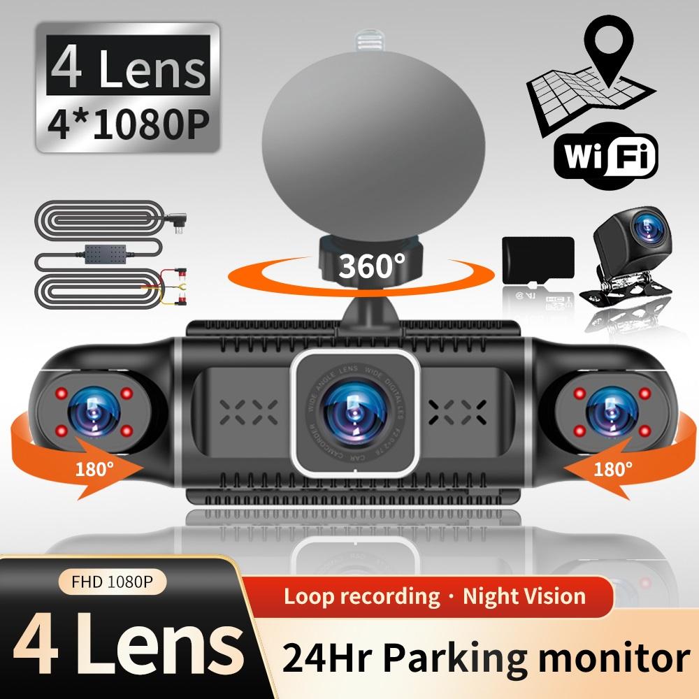 4-Channel 1080P Dash Cam - 4-Screen Display, GPS, Night Vision, 170° Wide Angle, WiFi, Phone Sync, Rear View Included