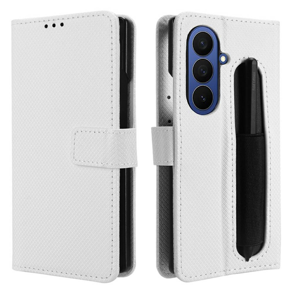 For Samsung Galaxy Z Fold7 5G Case with Pencil Holder,PU Leather Diamond Texture Wallet Phone Cover