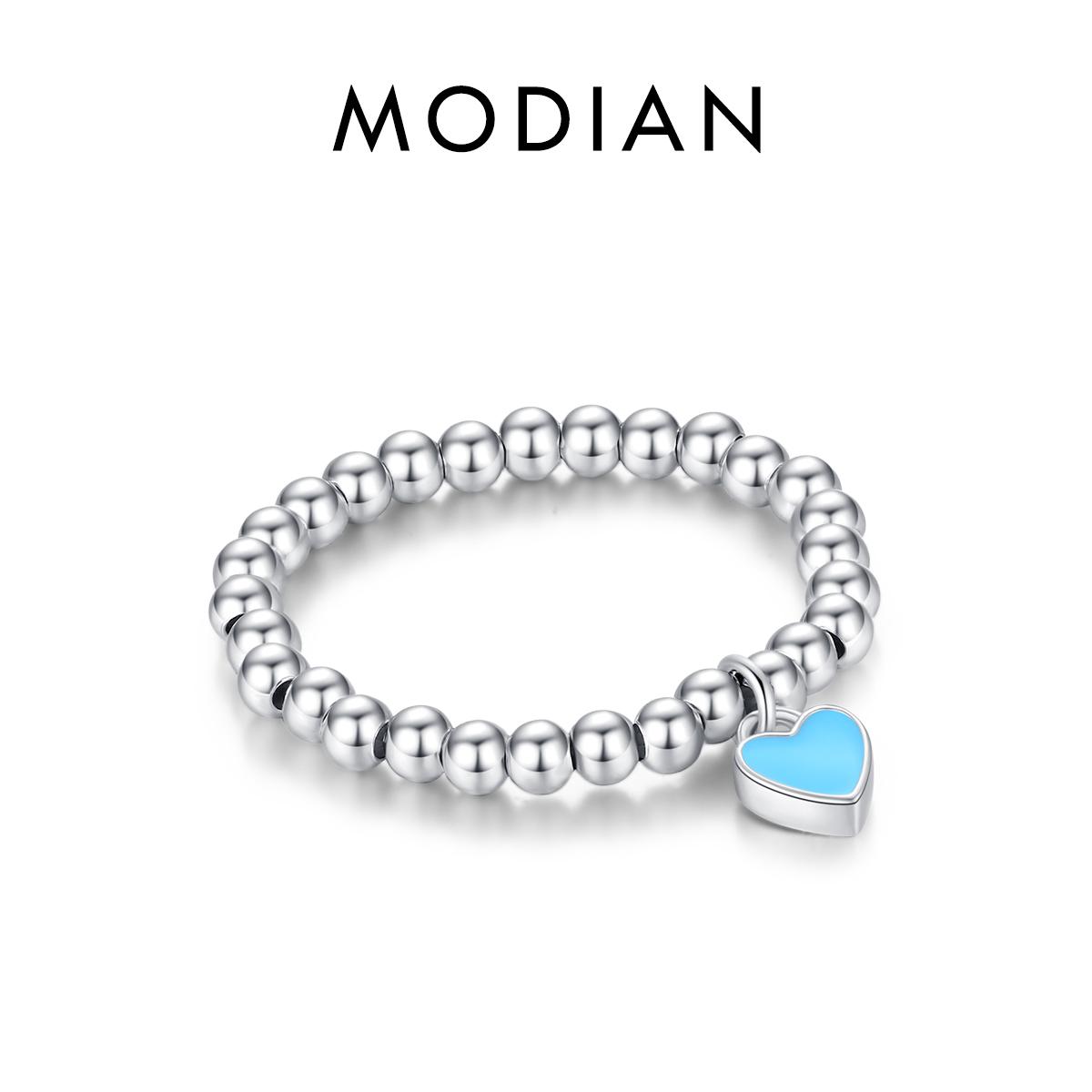 

MODIAN Стерлингового Серебра 925 Синяя Эмаль Сердце Любовь Минимализм Регулируемые Бусы Кольца Модные Изысканные Ювелирные Изделия Для Женщин Подарок серебряный