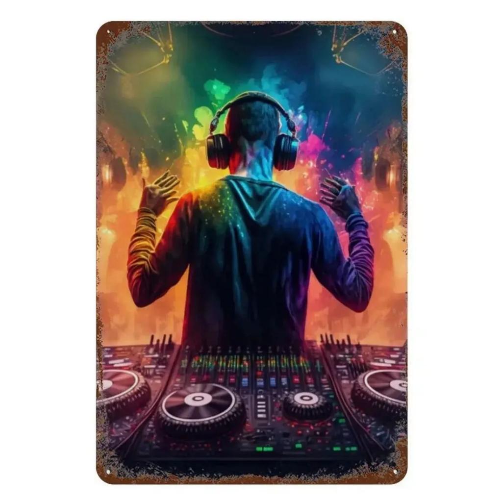 Metal Tin Signs Lighting DJ Wall Decoration Plaque Vintage Art Poster Iron Painting for Man Cave Home Cafe Game Room Club Bar