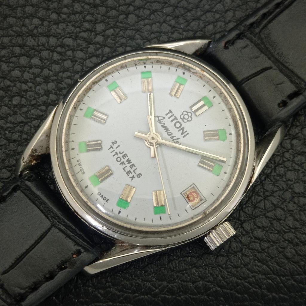 SCHWEIZER VINTAGE TITONI AIRMASTER TITOFLEX MANUELL AUFZIEHEND HERREN GRAUE UHR a703238-1