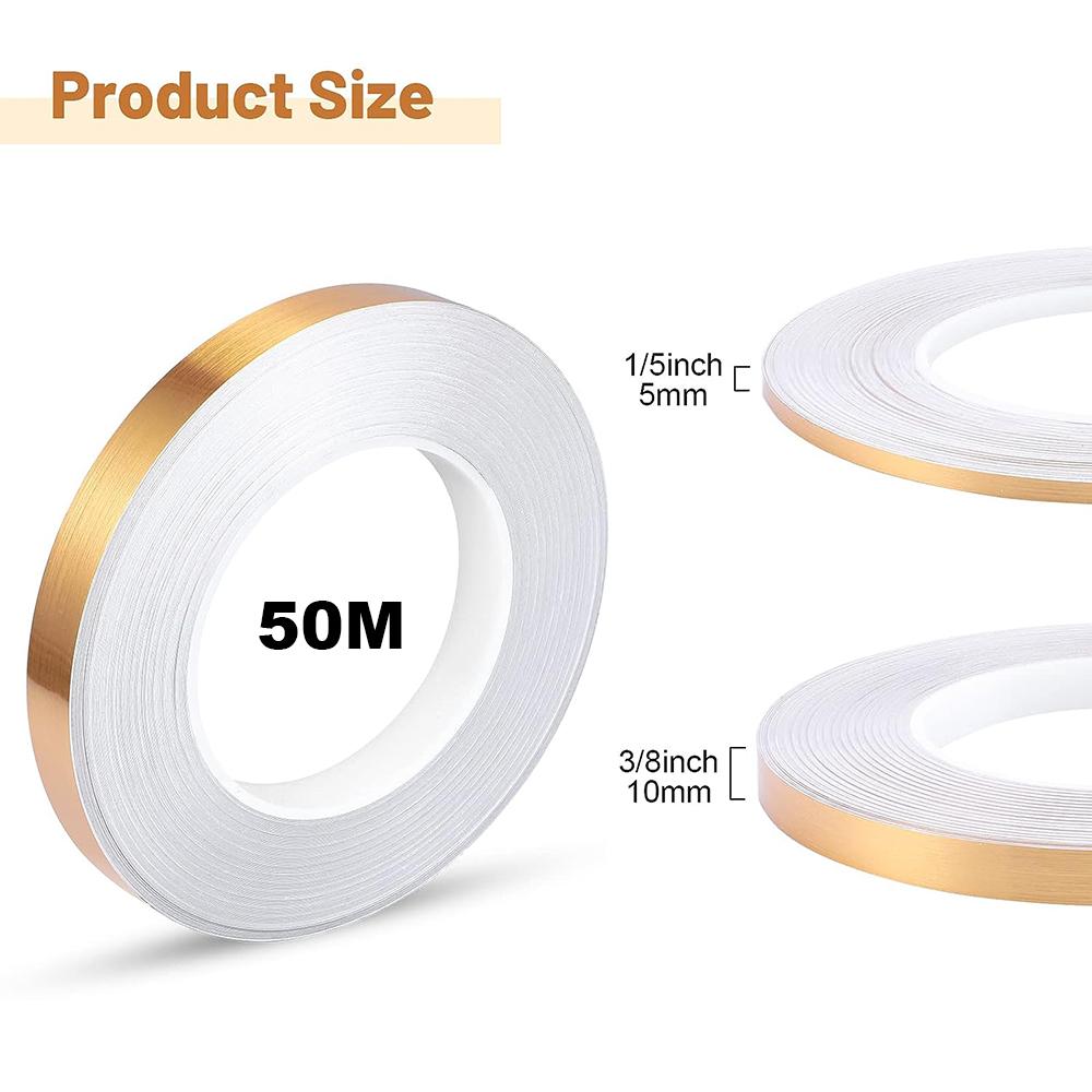 50M SelfAdhesive Tile Beauty Seam Sticker Tape 0.5/1cm Width Waterproof Gold Foil Lines Floor Wall Gap  Decor Seal Strip Tape